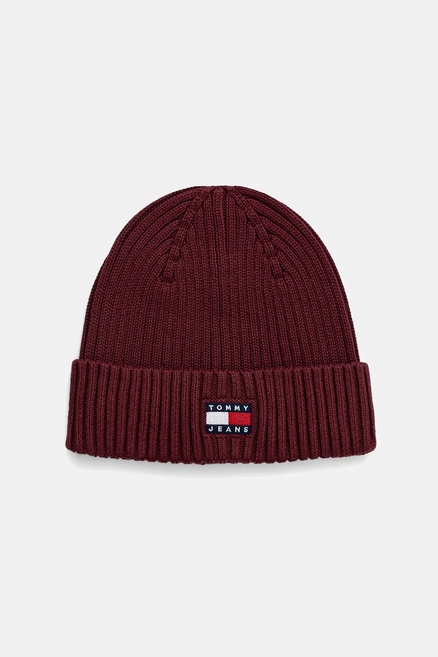 Tommy Jeans căciulă din bumbac culoarea bordo, AM0AM13669