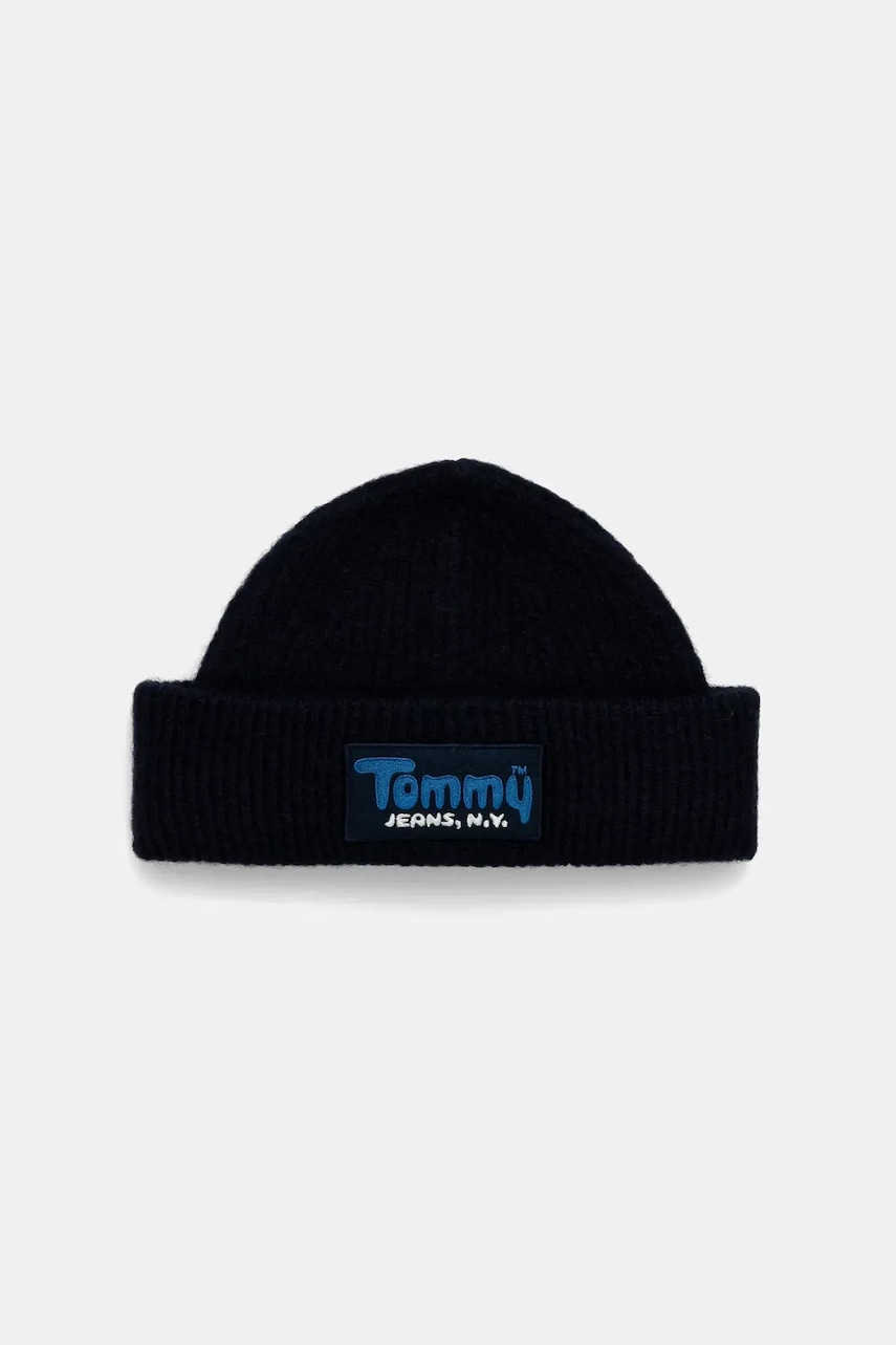 Levně Čepice z vlněné směsi Tommy Jeans tmavomodrá barva, AM0AM13675