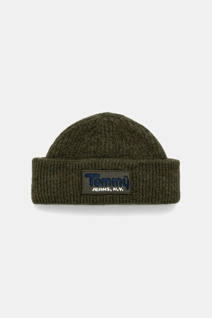 Tommy Jeans căciulă din amestec de lână culoarea verde, AM0AM13675