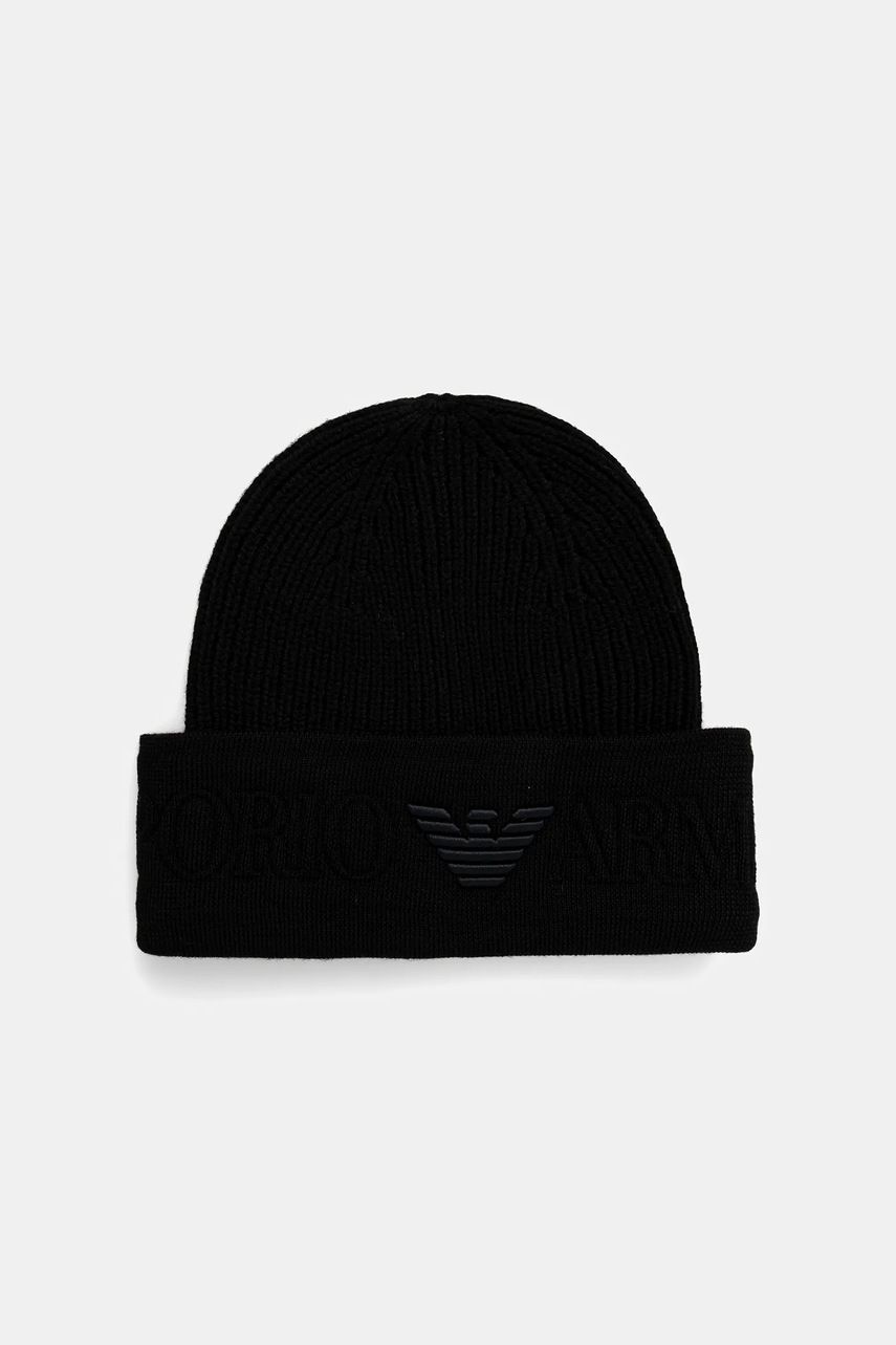 Levně Vlněná čepice Emporio Armani černá barva, EM003750 AF19896