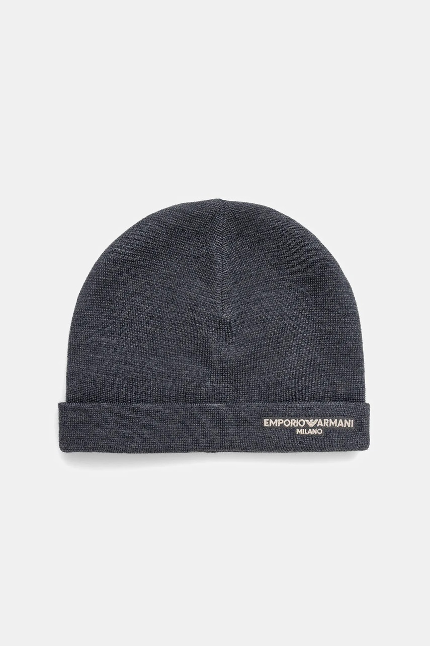 Levně Vlněná čepice Emporio Armani šedá barva, EM002715 AF18241