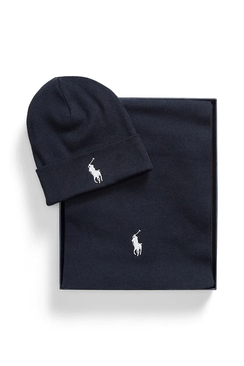 Хлопковая шапка и шарф Polo Ralph Lauren цвет бежевый 710953262