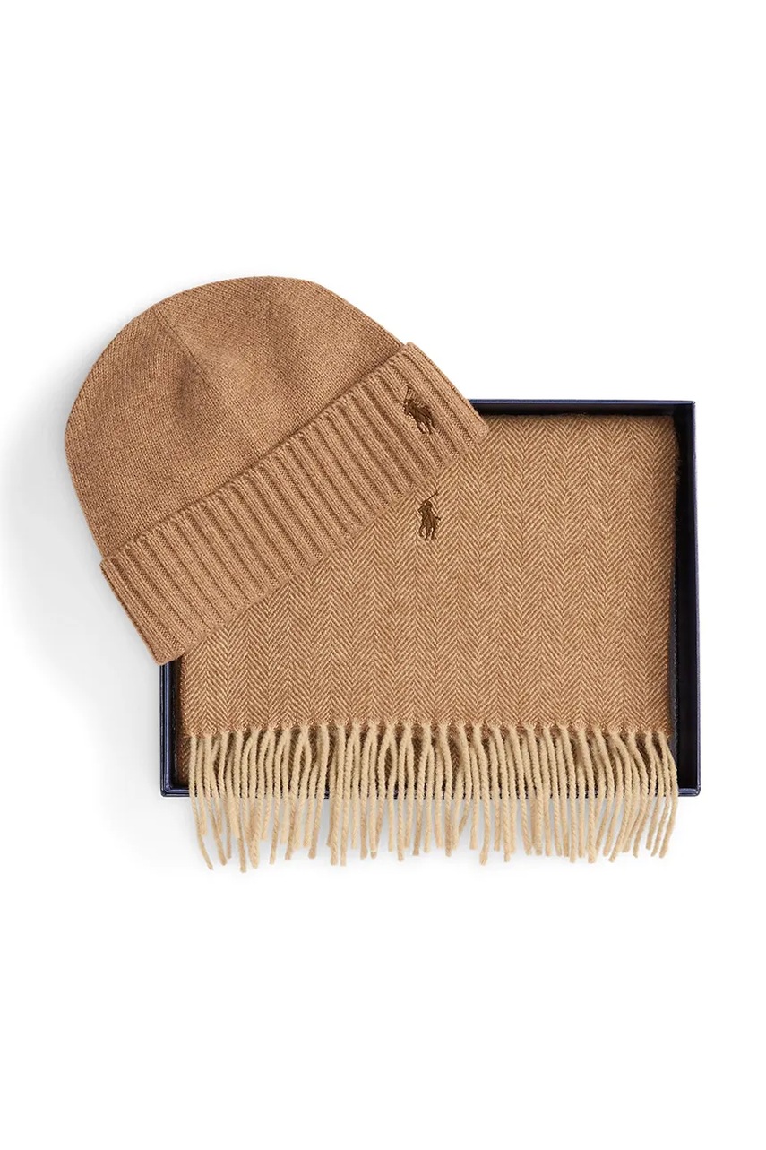 Шерстяная шапка и шарф Polo Ralph Lauren цвет зелёный 449959529