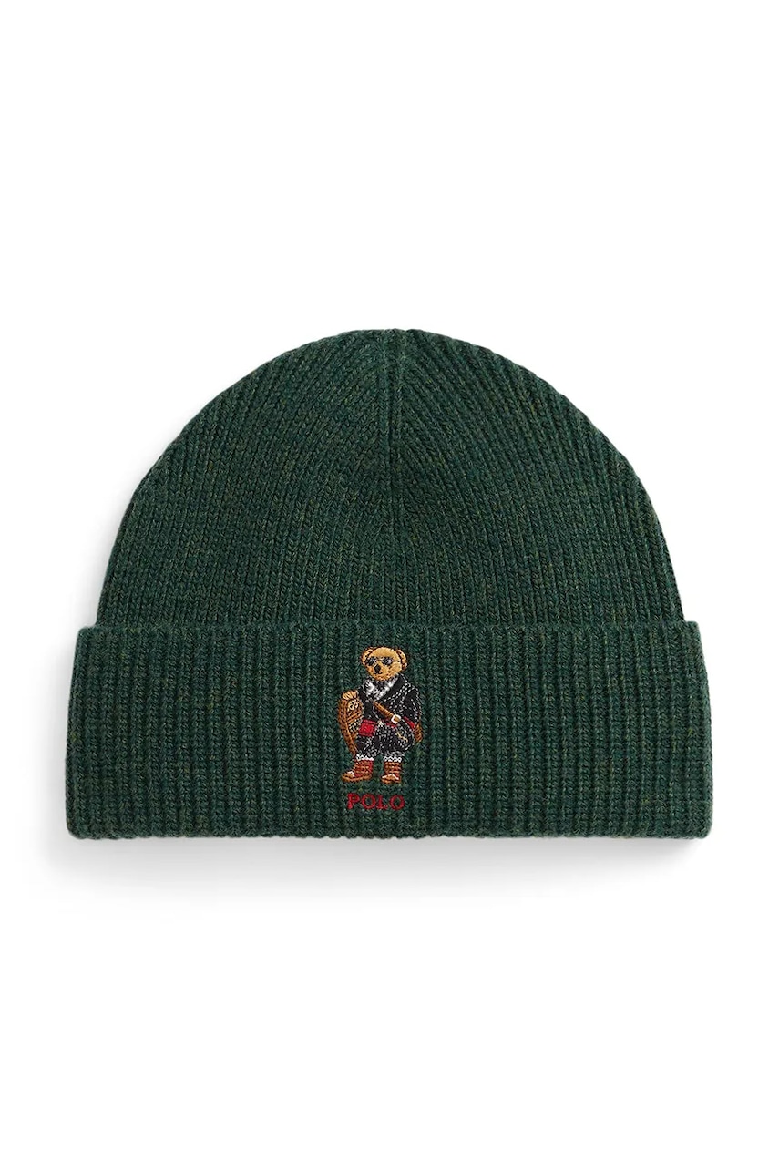 Levně Čepice s příměsí vlny Polo Ralph Lauren zelená barva, 449P02041