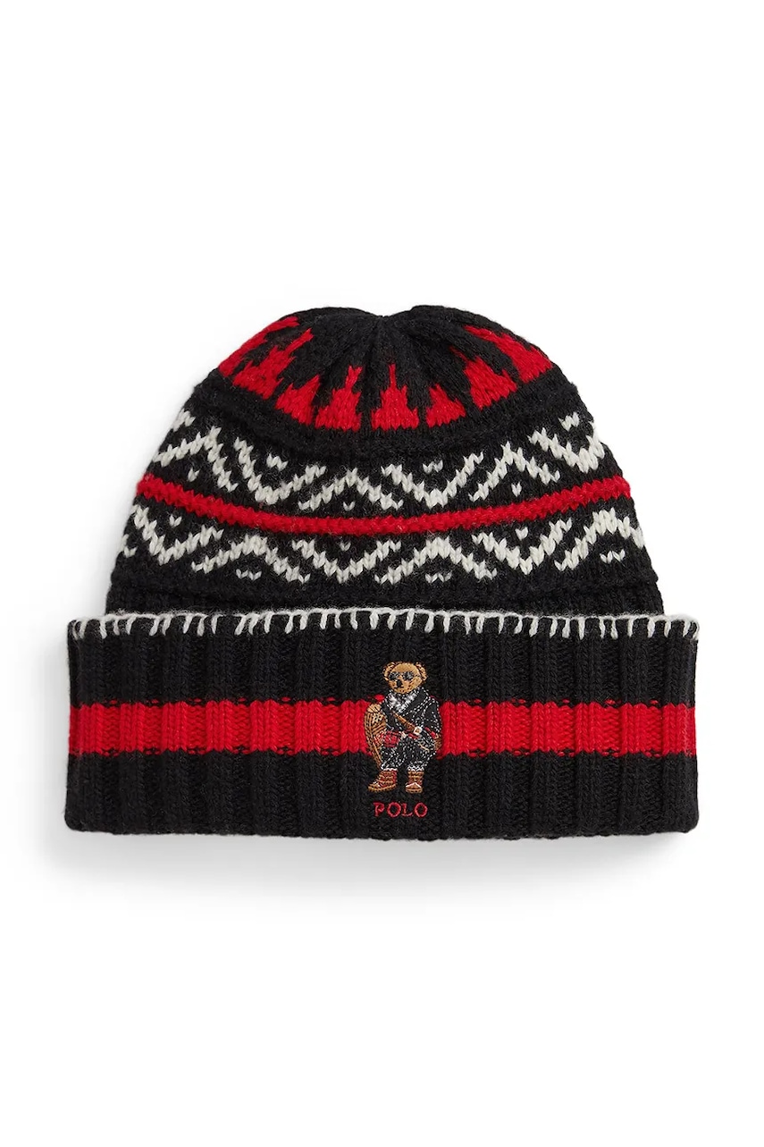 Levně Čepice s příměsí vlny Polo Ralph Lauren černá barva, 449P02188