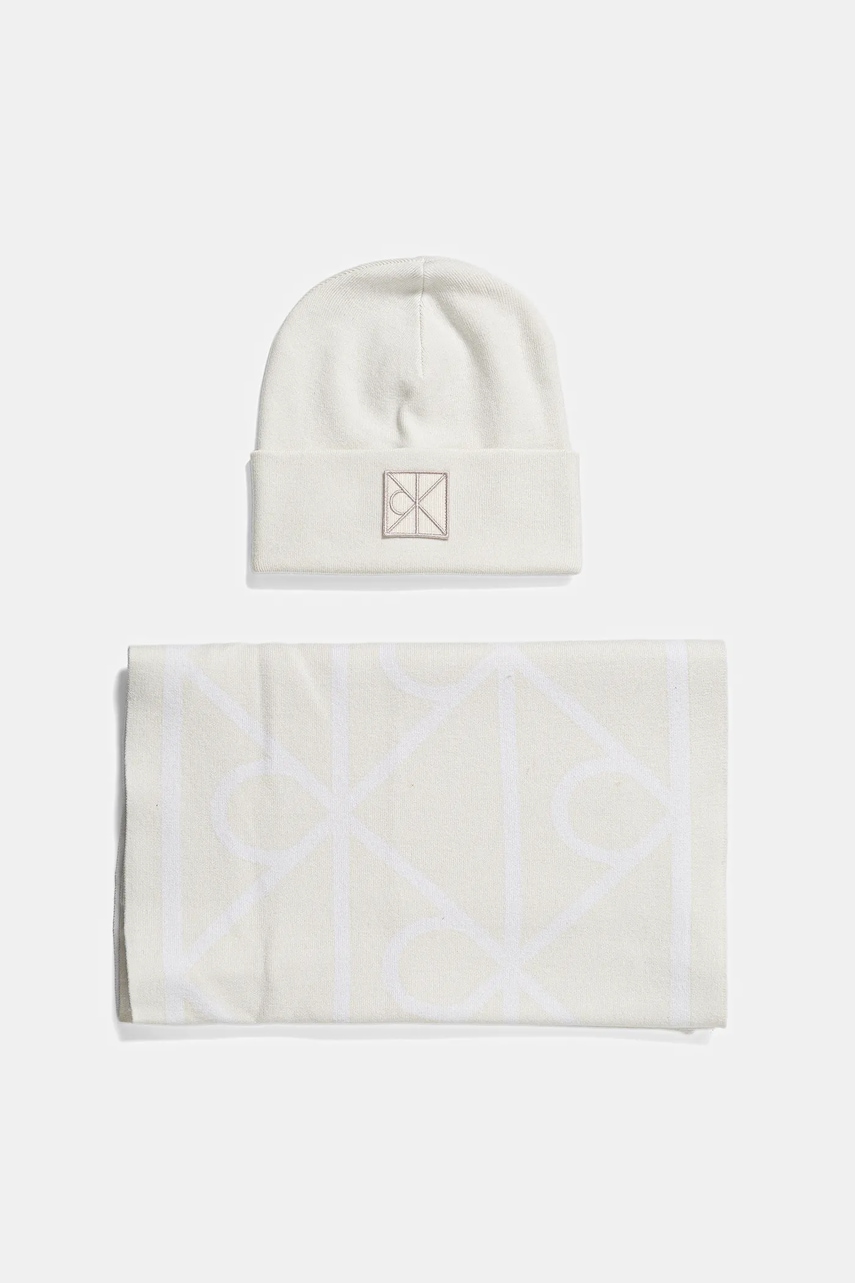 Levně Čepice a šála Calvin Klein béžová barva, LV04D0007G