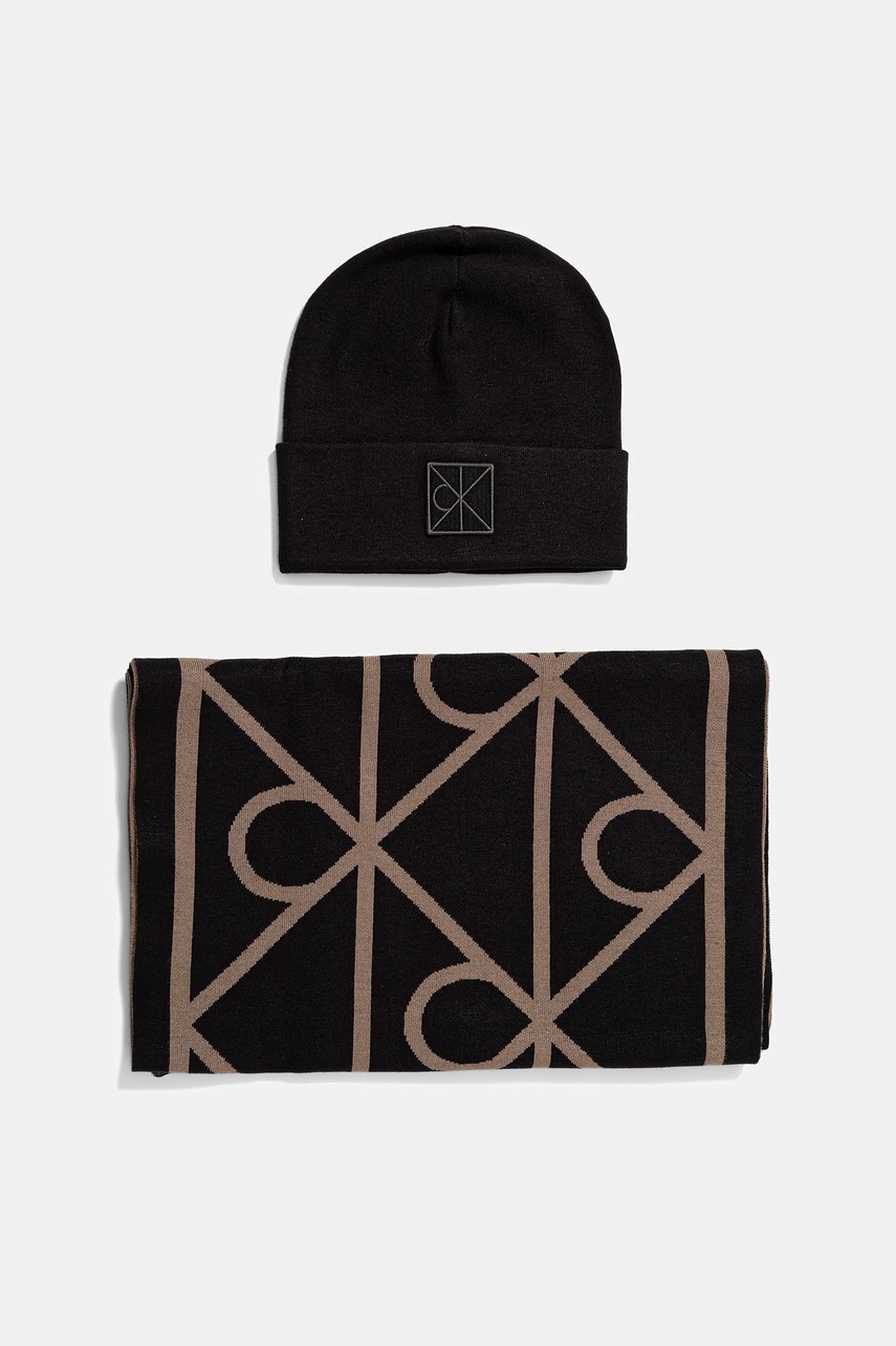 Levně Čepice a šála Calvin Klein černá barva, LV04D0007G