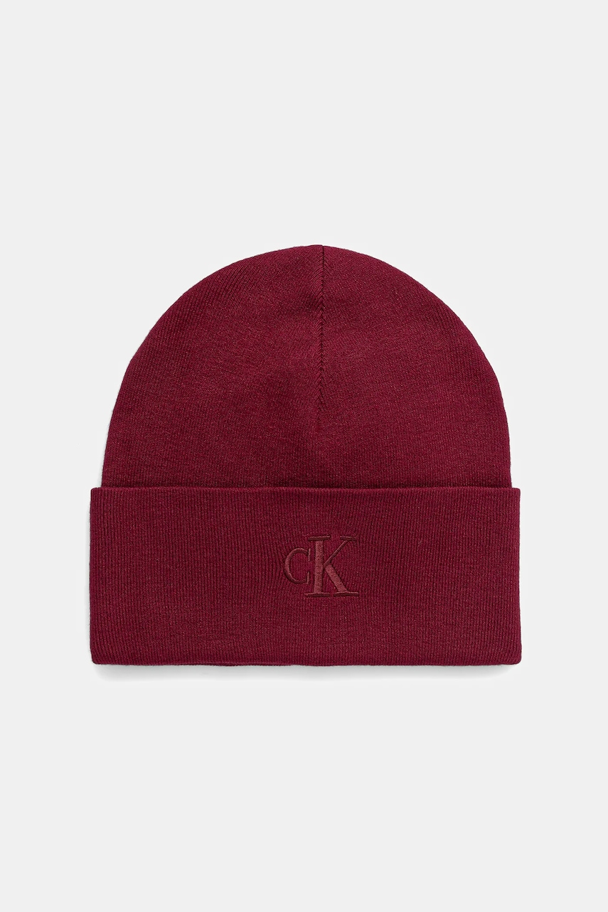 Levně Čepice Calvin Klein vínová barva, LV04D8020G