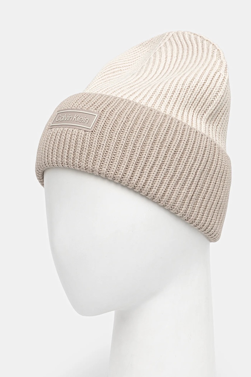 Шерстяная шапка Calvin Klein цвет бежевый  LV04D8029G