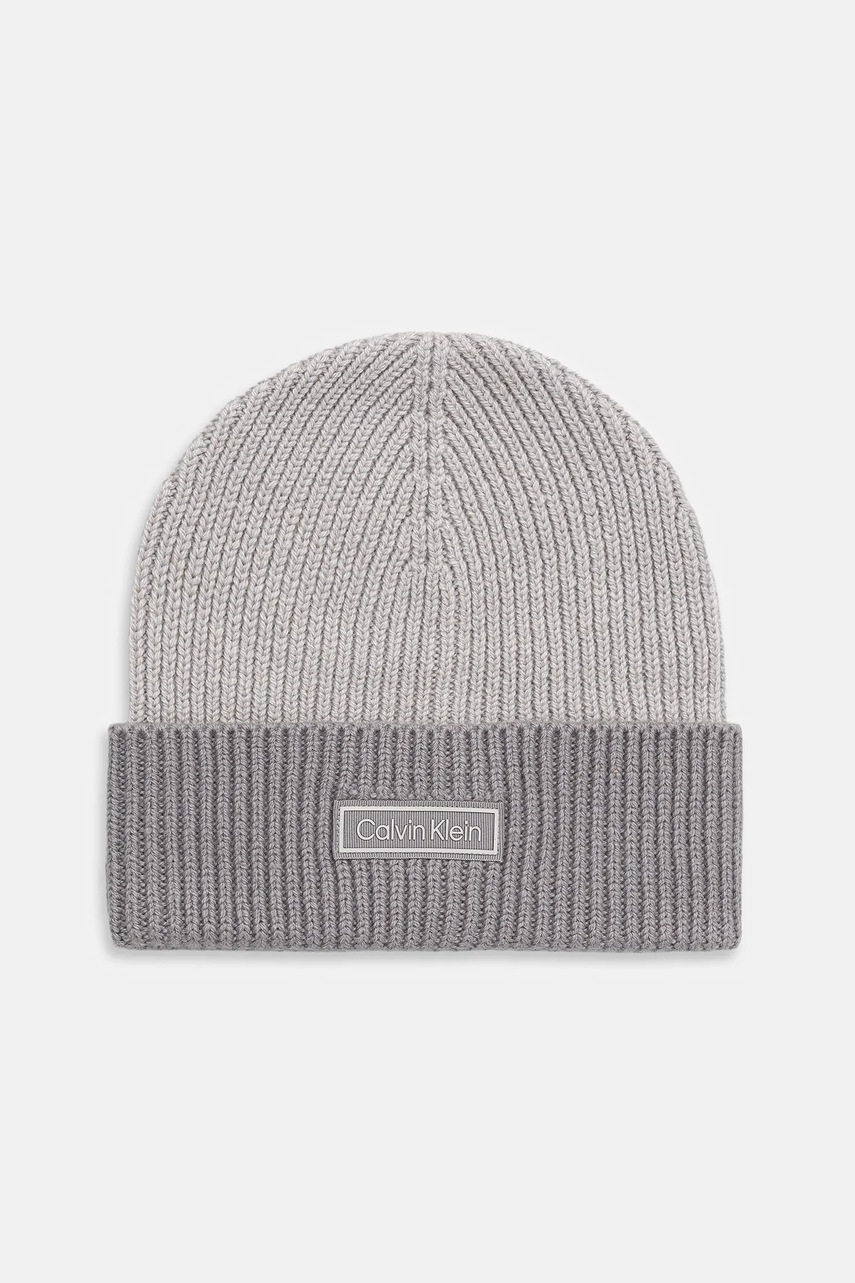 Levně Vlněná čepice Calvin Klein šedá barva, LV04D8029G