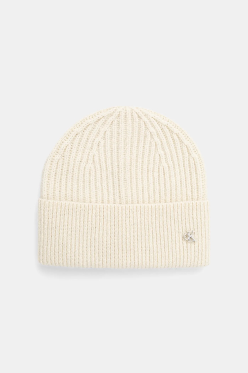 Levně Vlněná čepice Calvin Klein béžová barva, LV04D8032G