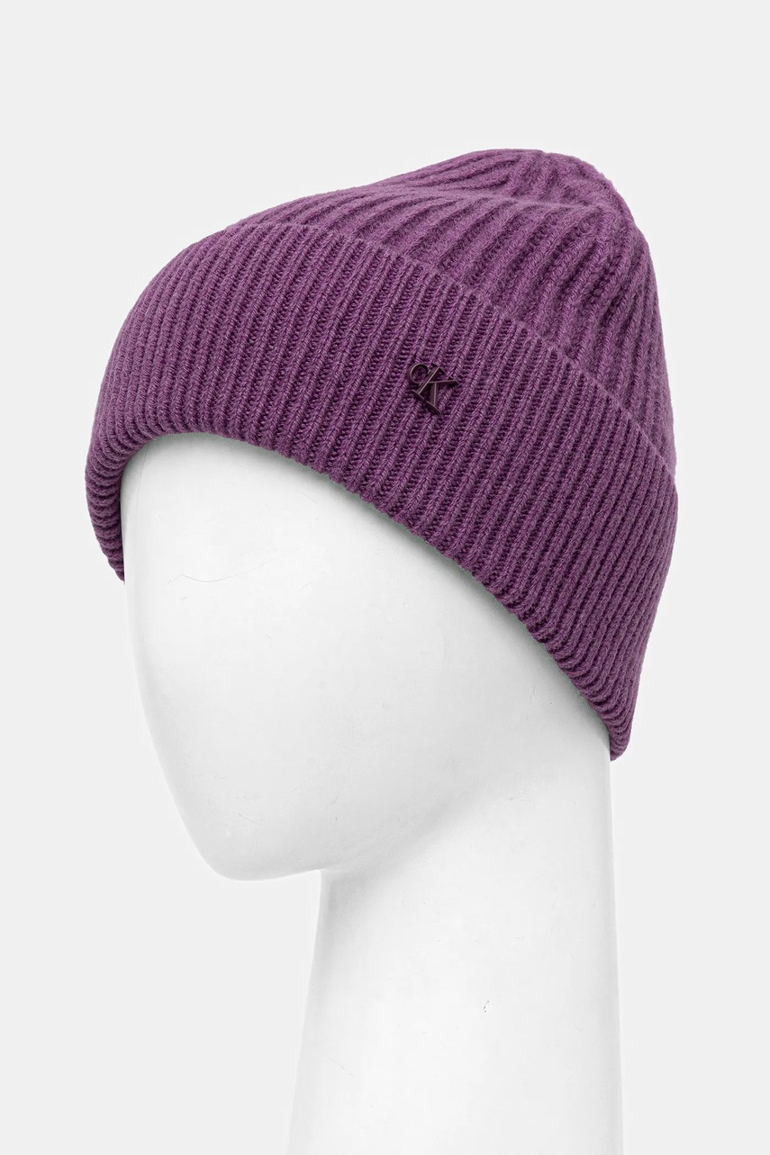 Шерстяная шапка Calvin Klein цвет фиолетовый  LV04D8032G