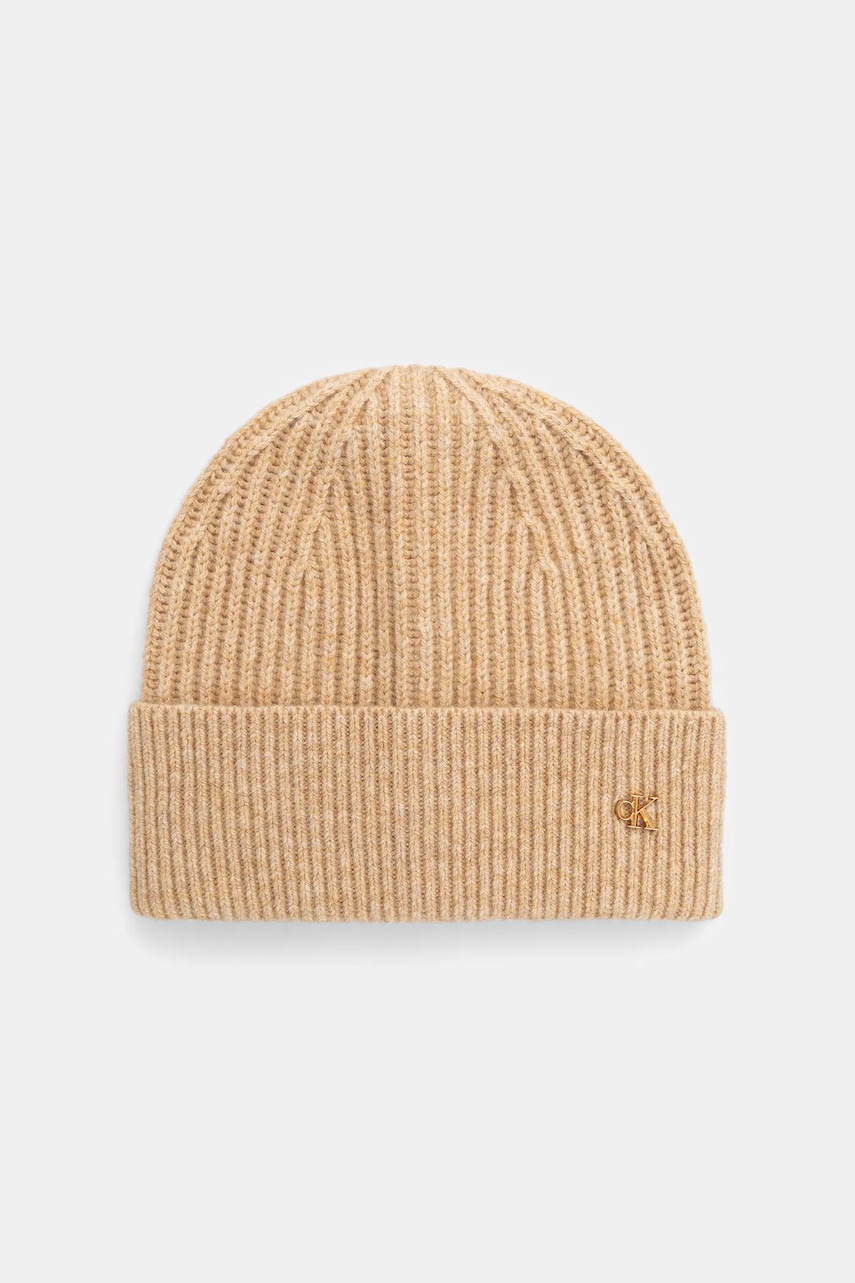 Levně Vlněná čepice Calvin Klein hnědá barva, LV04D8032G