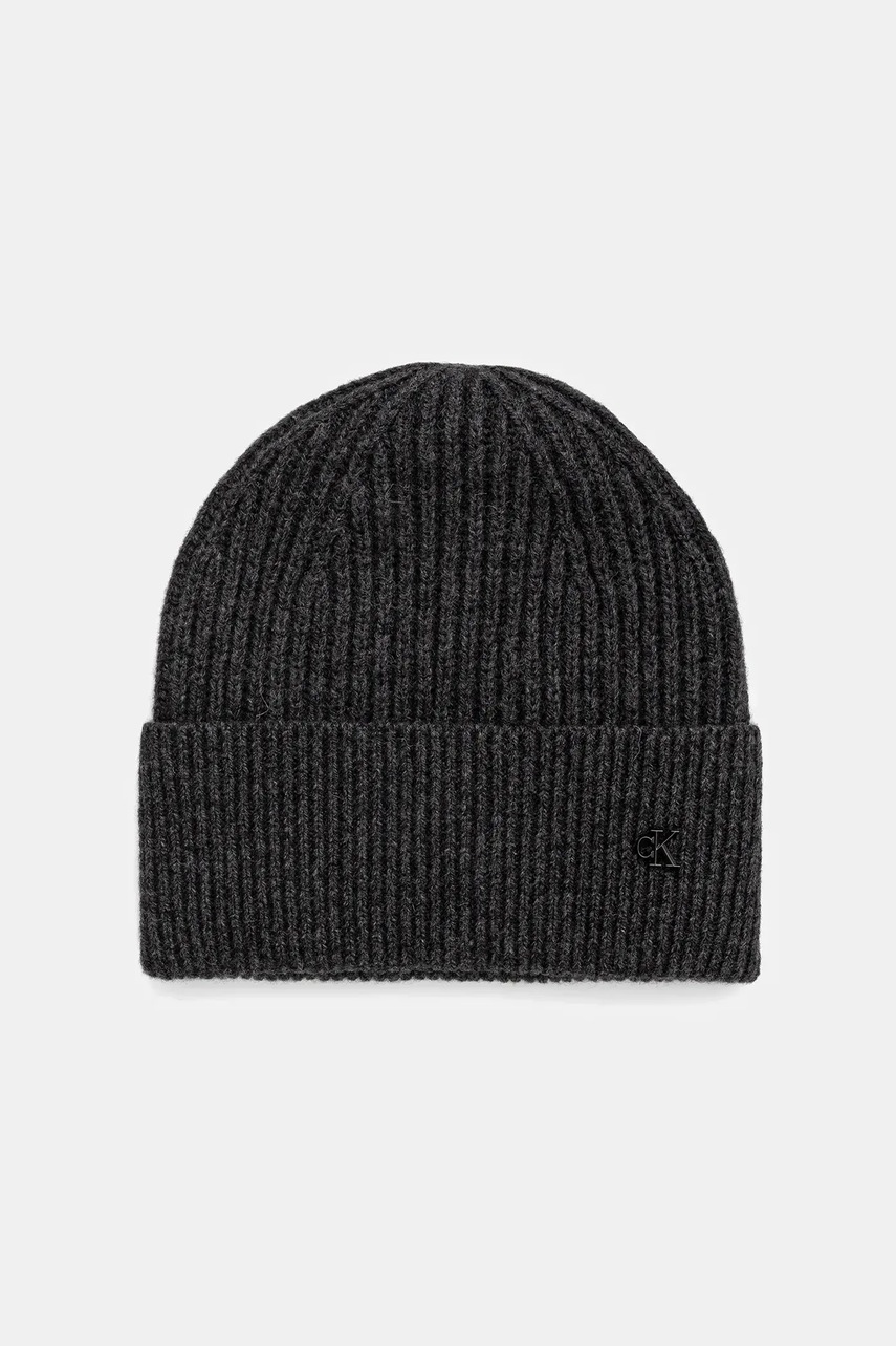 Levně Vlněná čepice Calvin Klein šedá barva, LV04D8032G