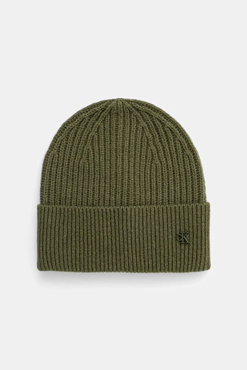 Levně Vlněná čepice Calvin Klein zelená barva, LV04D8032G