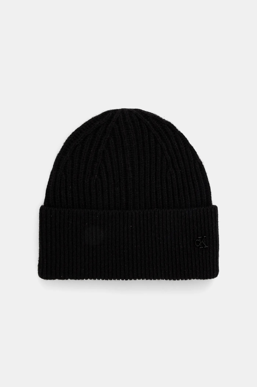 Levně Vlněná čepice Calvin Klein černá barva, LV04D8032G