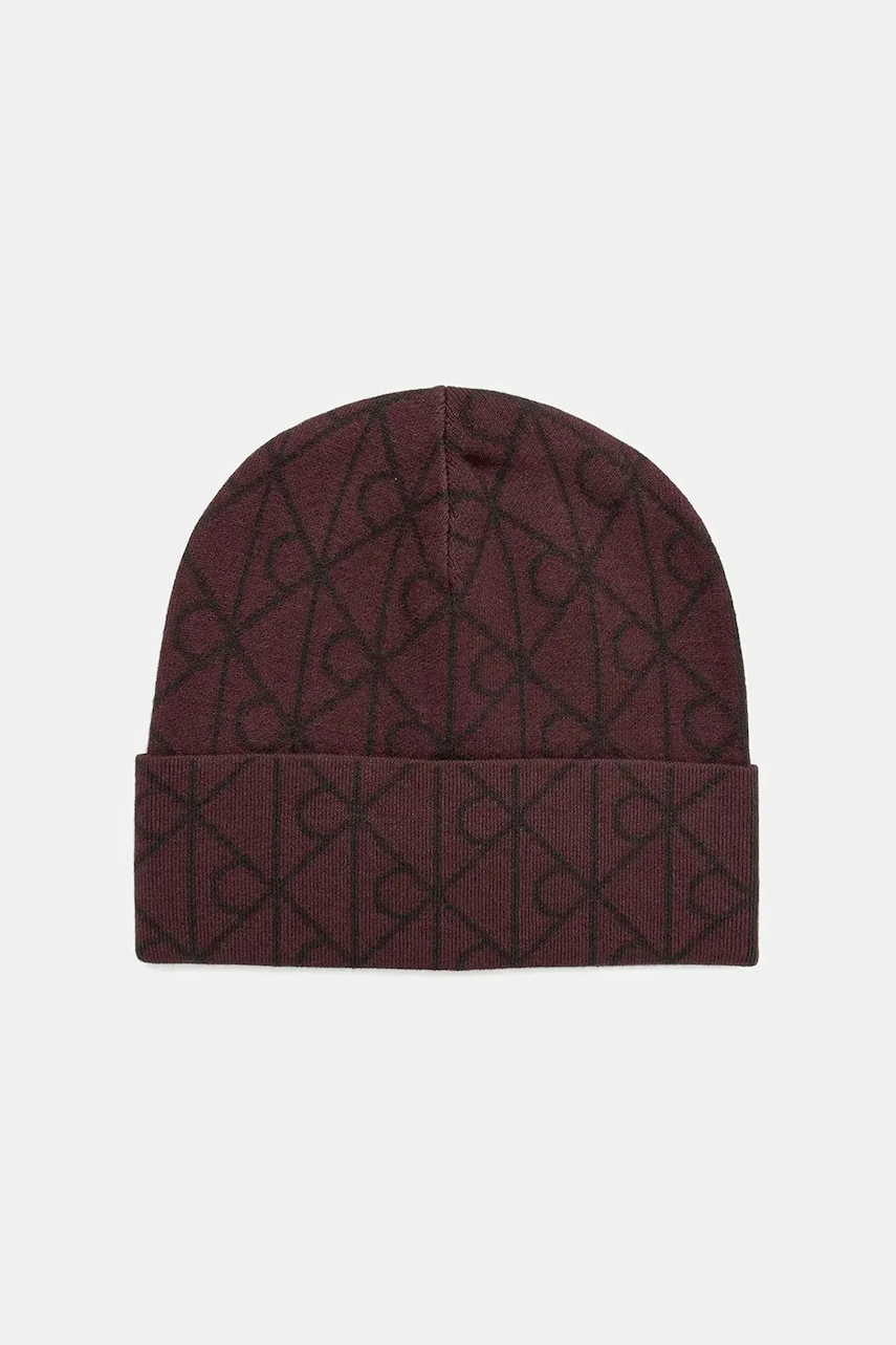 Levně Čepice Calvin Klein vínová barva, LV04D8050G