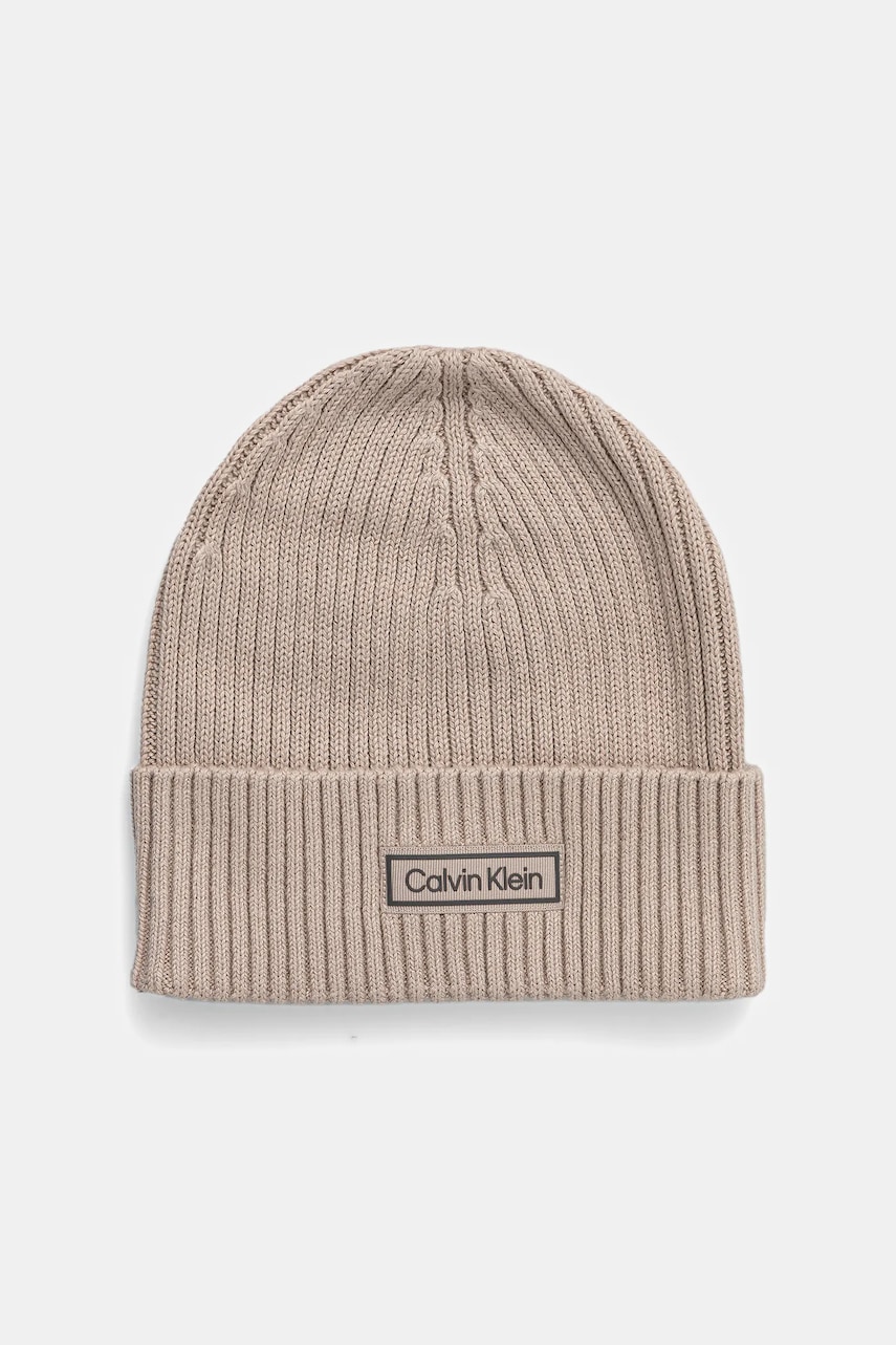 Levně Čepice s příměsí kašmíru Calvin Klein béžová barva, LV04D8053G