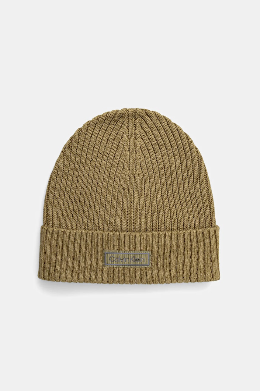 Levně Čepice s příměsí kašmíru Calvin Klein zelená barva, LV04D8053G