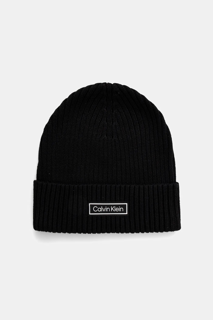 Levně Čepice s příměsí kašmíru Calvin Klein černá barva, LV04D8053G