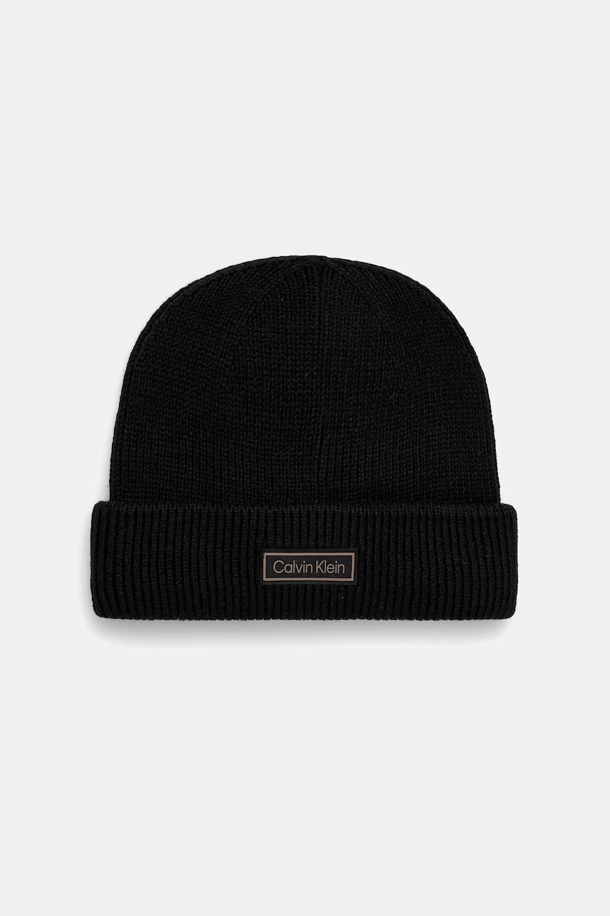 Levně Čepice s příměsí vlny Calvin Klein černá barva, LV04D8058G