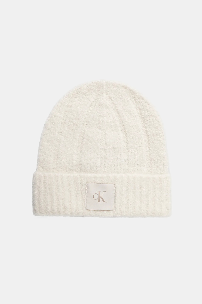 Levně Čepice s vlnou Calvin Klein béžová barva, LV04D8065G