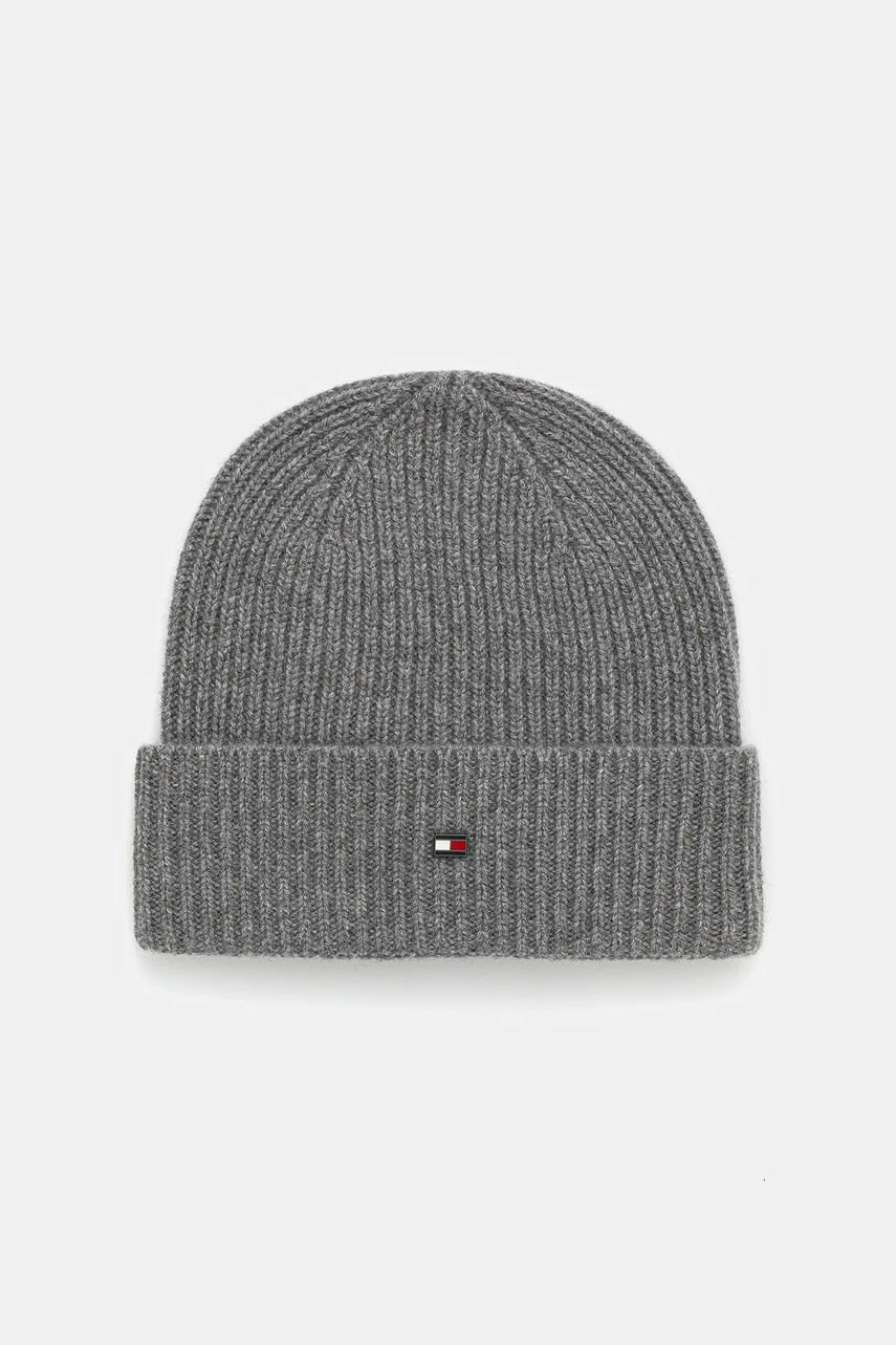 Levně Kašmírová čepice Tommy Hilfiger šedá barva, AM0AM13586