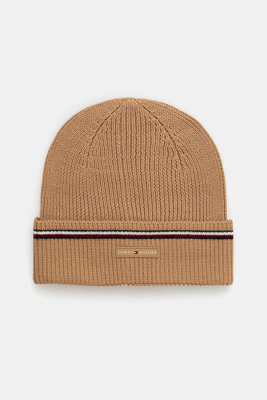 Levně Čepice s příměsí vlny Tommy Hilfiger béžová barva, AM0AM13587