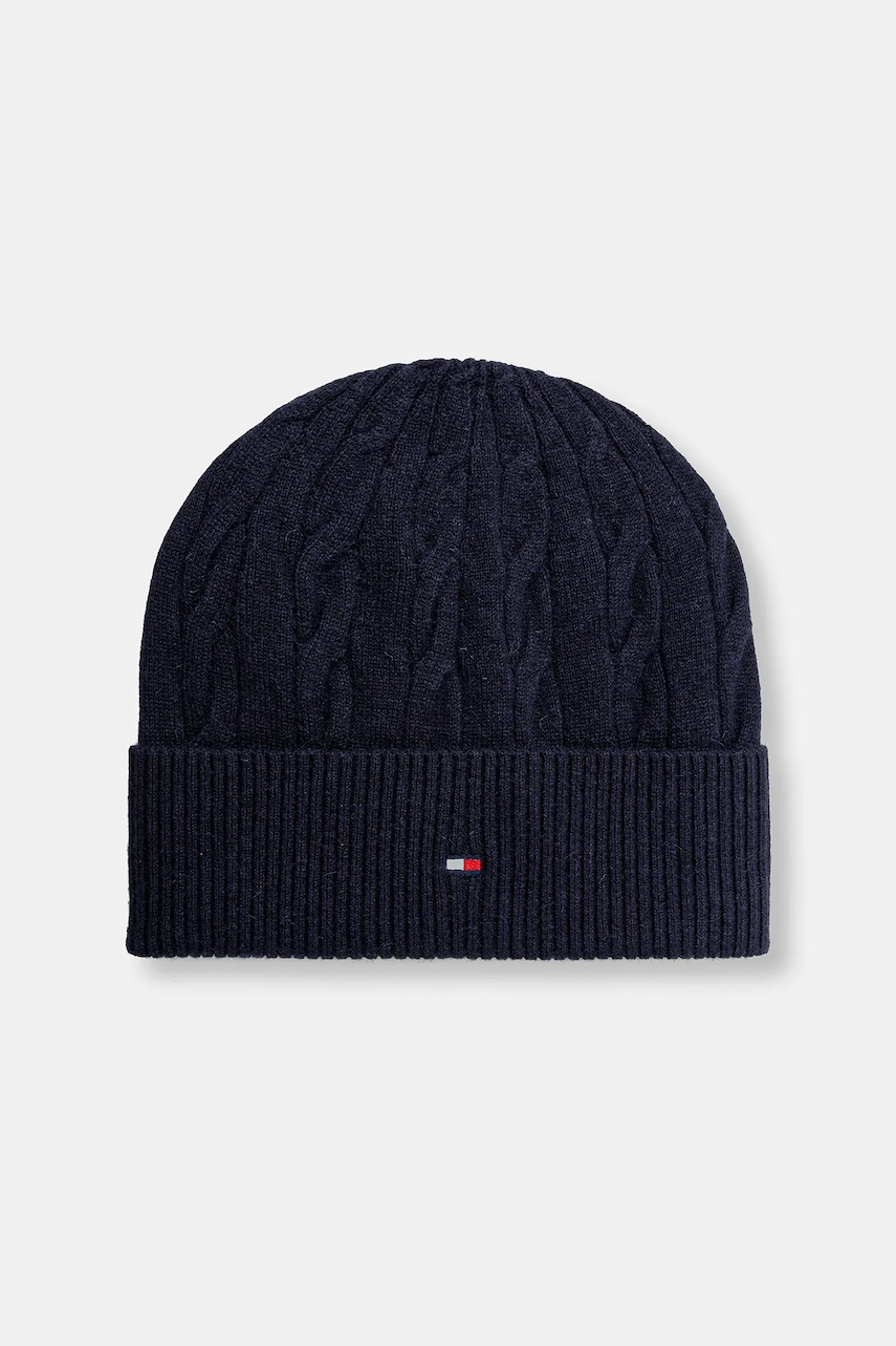 Levně Čepice s příměsí vlny Tommy Hilfiger tmavomodrá barva, AM0AM13588