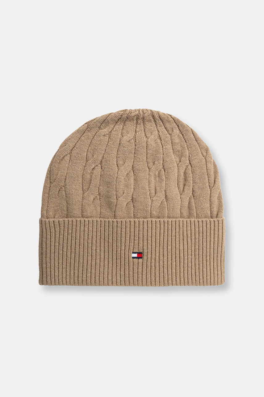 Levně Čepice s příměsí vlny Tommy Hilfiger béžová barva, AM0AM13588