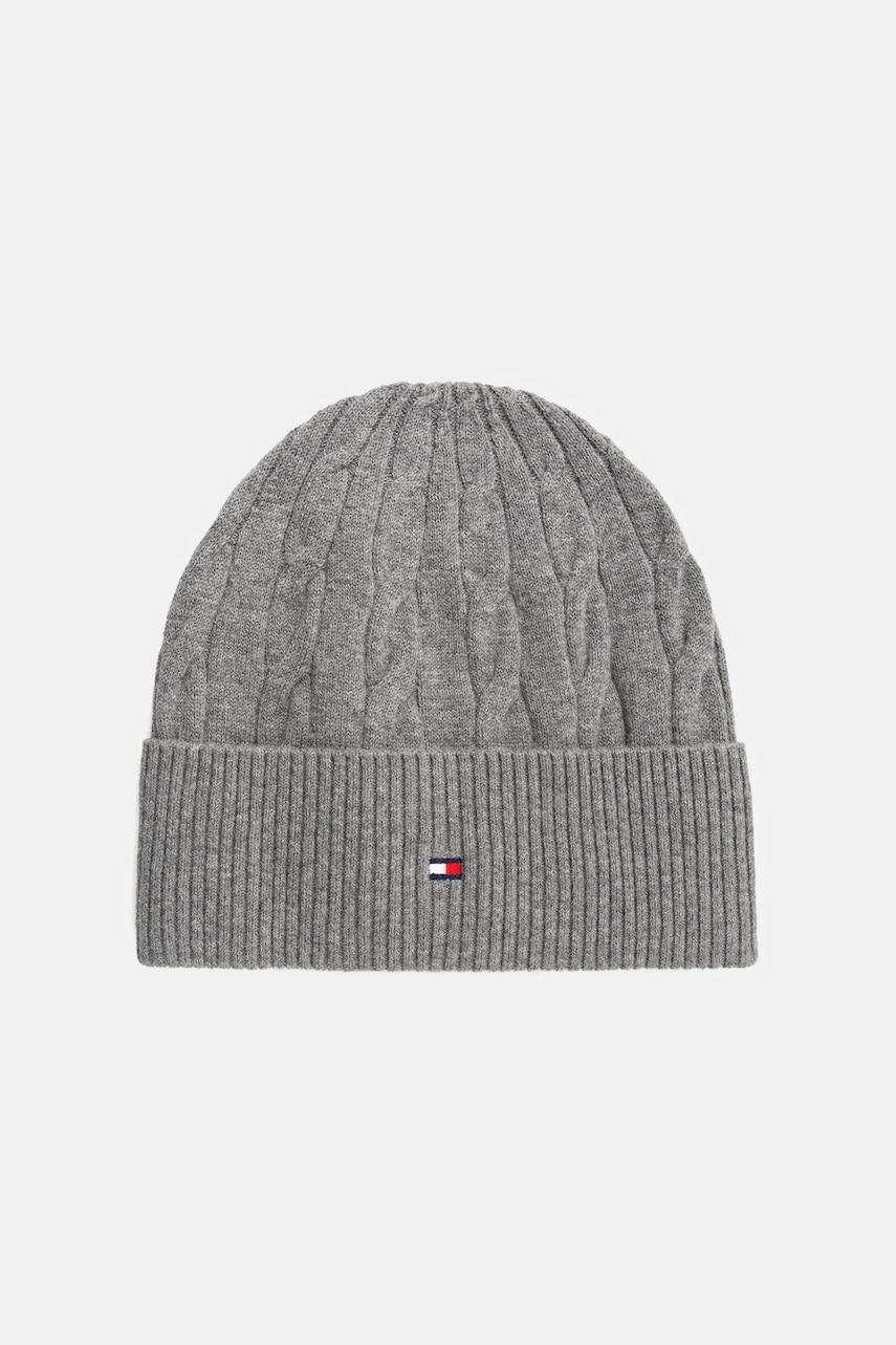 Levně Čepice s příměsí vlny Tommy Hilfiger šedá barva, AM0AM13588