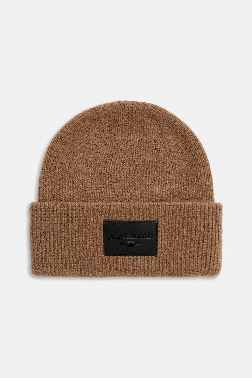 Levně Vlněná čepice Tommy Hilfiger hnědá barva, AM0AM13590