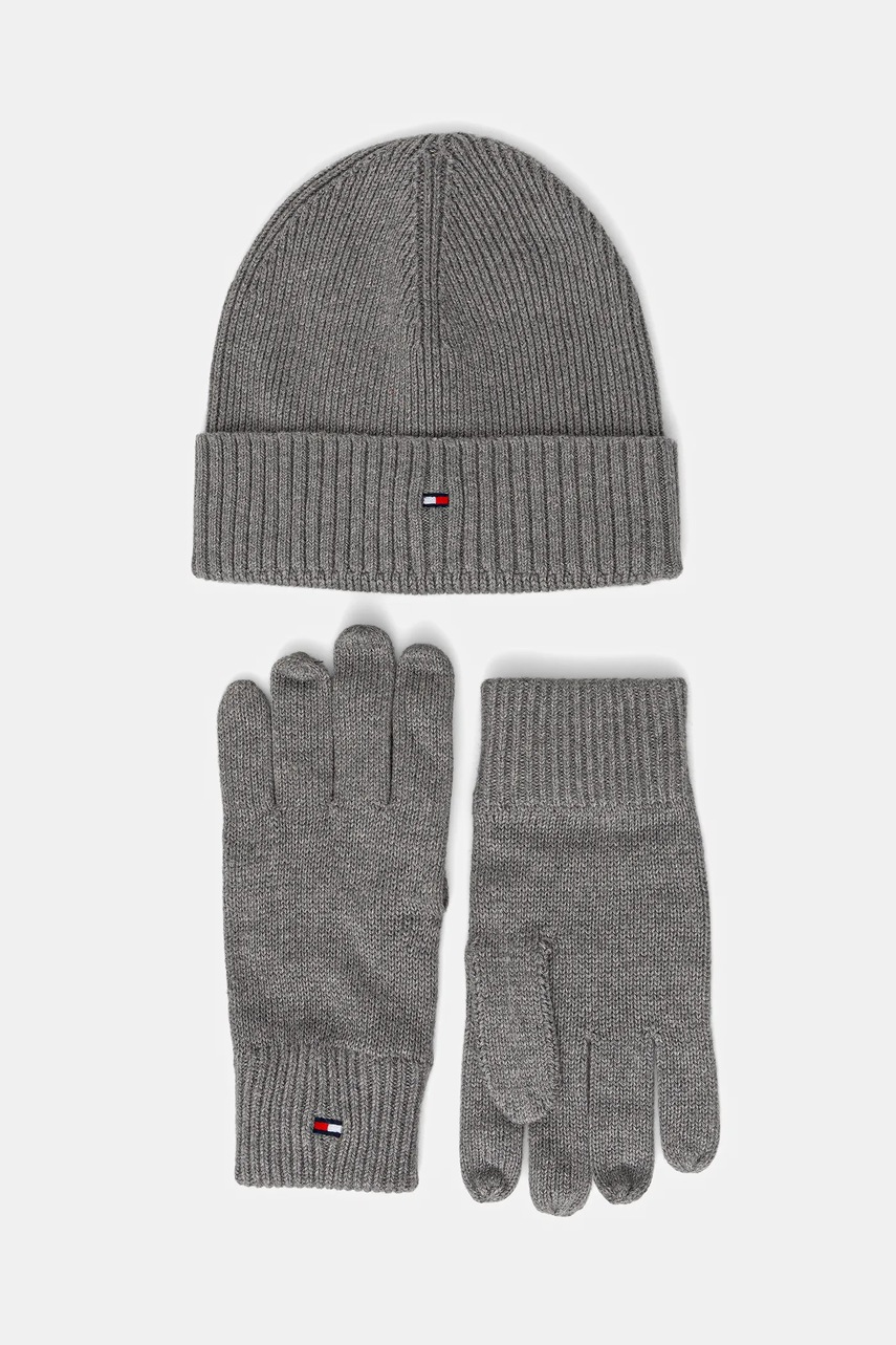 

Шапка и ръкавици с кашмир Tommy Hilfiger (2 броя) в сиво AM0AM13806, Сив