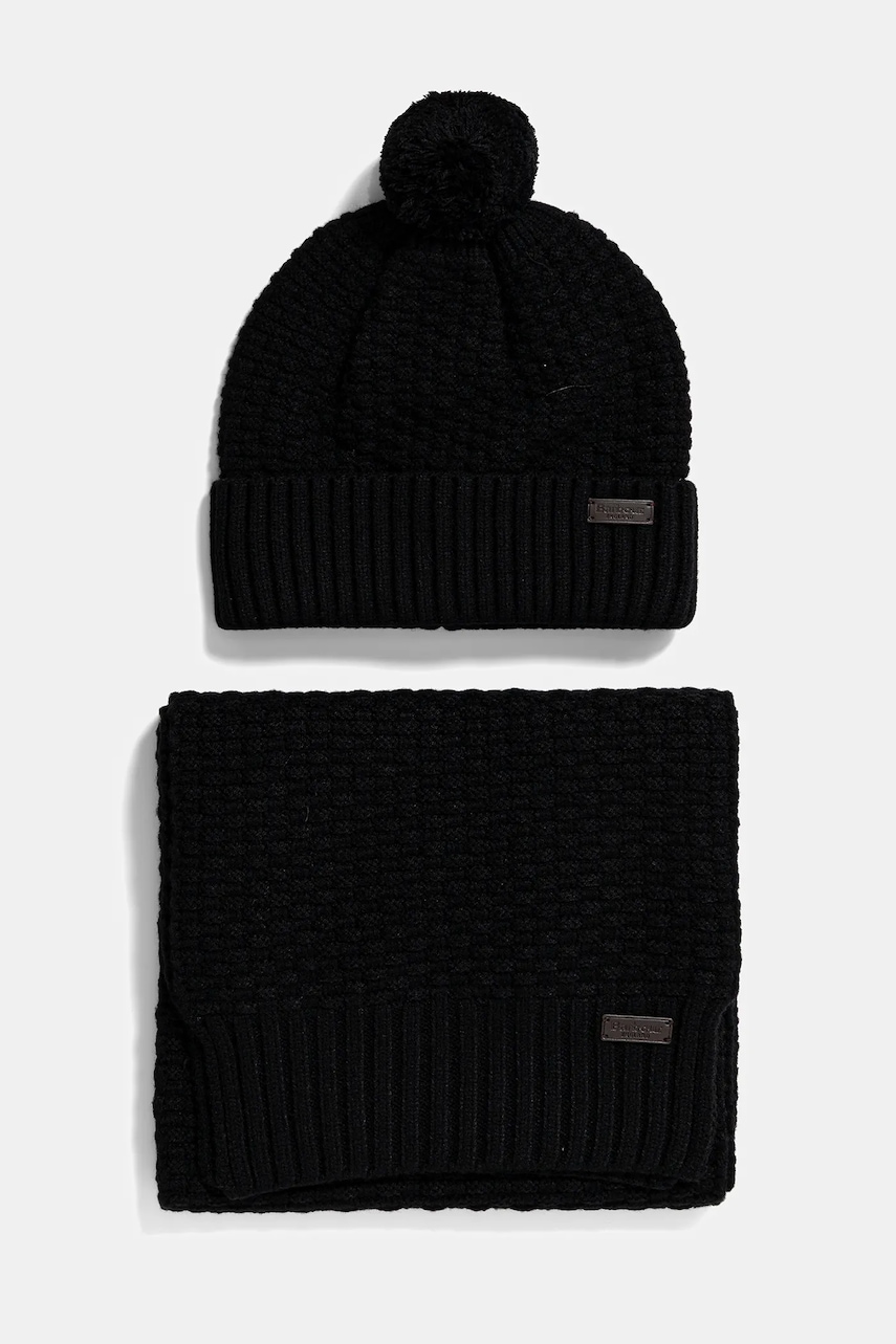 Barbour pălărie si eșarfă culoarea negru, MGS0097