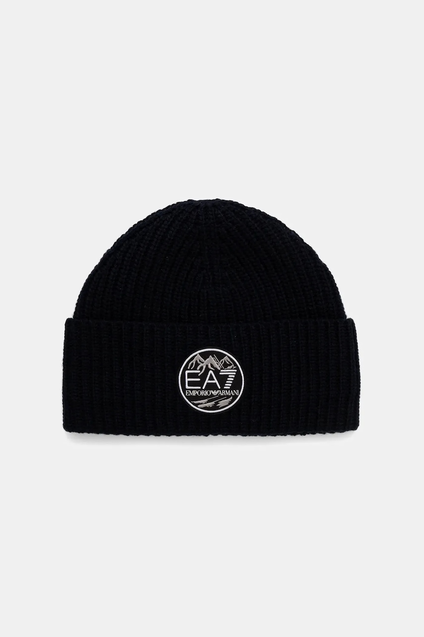 Levně Čepice s příměsí vlny EA7 Emporio Armani tmavomodrá barva, AF18020.7X000243