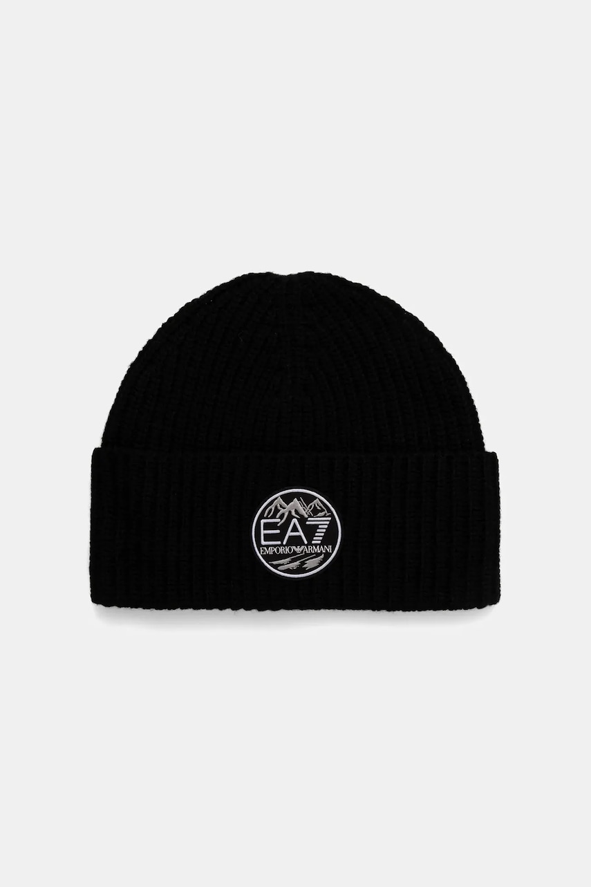 Levně Čepice s příměsí vlny EA7 Emporio Armani černá barva, AF18020.7X000243