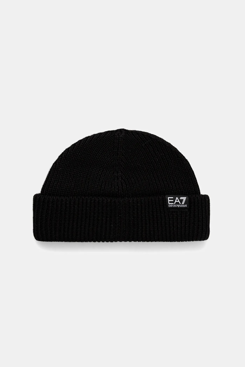 Levně Čepice s příměsí vlny EA7 Emporio Armani černá barva, AF18469.7X000313