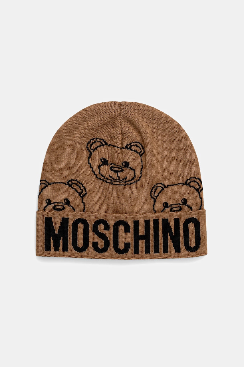 Levně Čepice s vlnou Moschino hnědá barva, M3321 65443