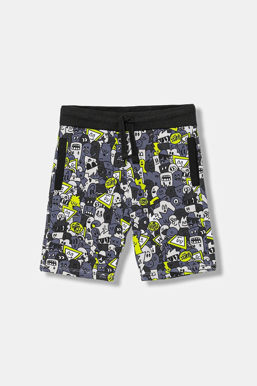 Levně Dětské bavlněné šortky Guess zelená barva, nastavitelný pas, N5YD00 KA6R4