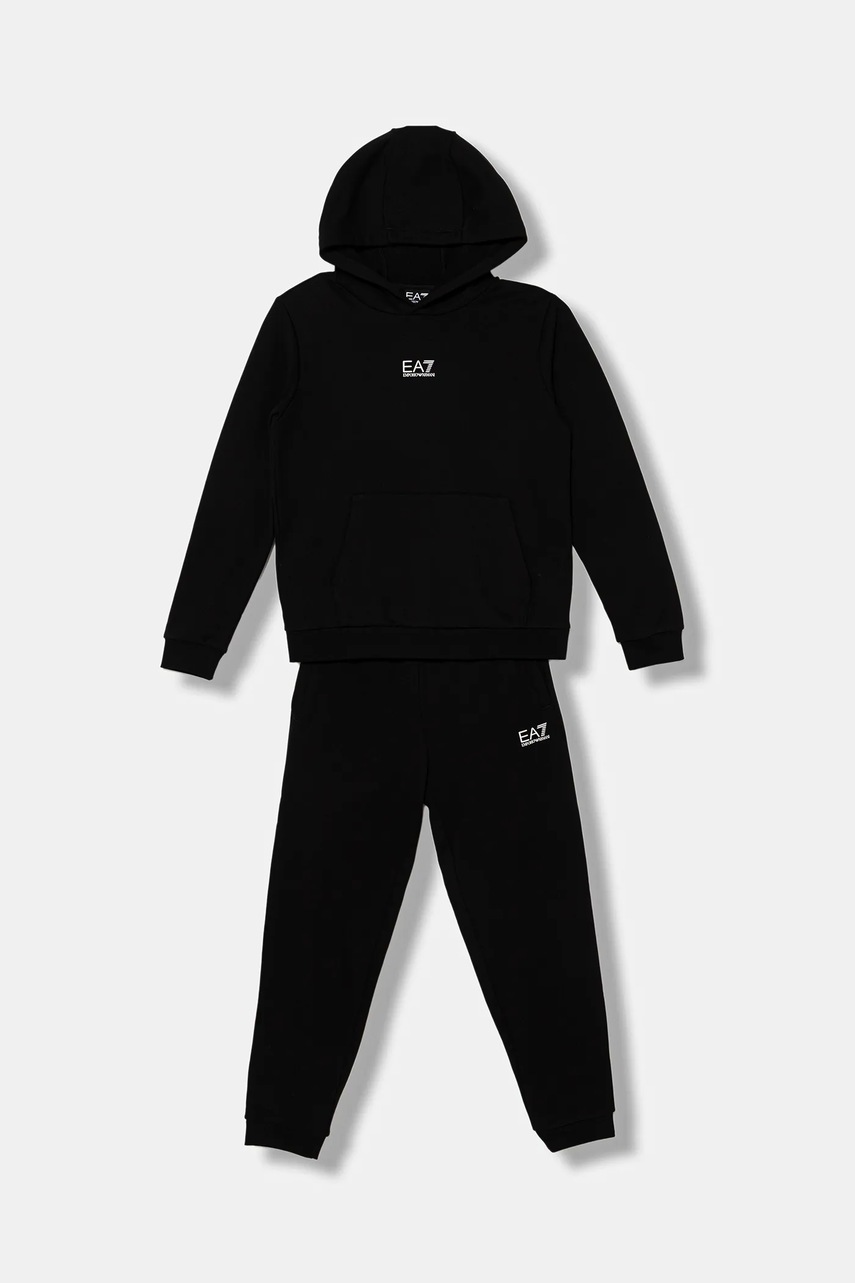 Levně Dětská bavlněná tepláková souprava EA7 Emporio Armani černá barva, 7B000164 AF10368