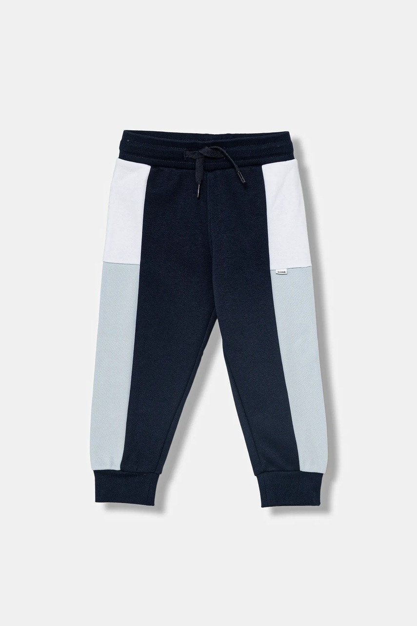 BOSS pantaloni de trening pentru bebeluși culoarea bleumarin, cu imprimeu, J52429