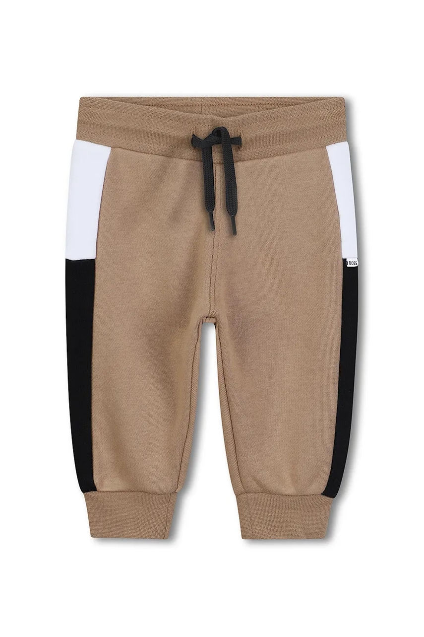 BOSS pantaloni de trening pentru bebeluși culoarea maro, cu imprimeu, J52429