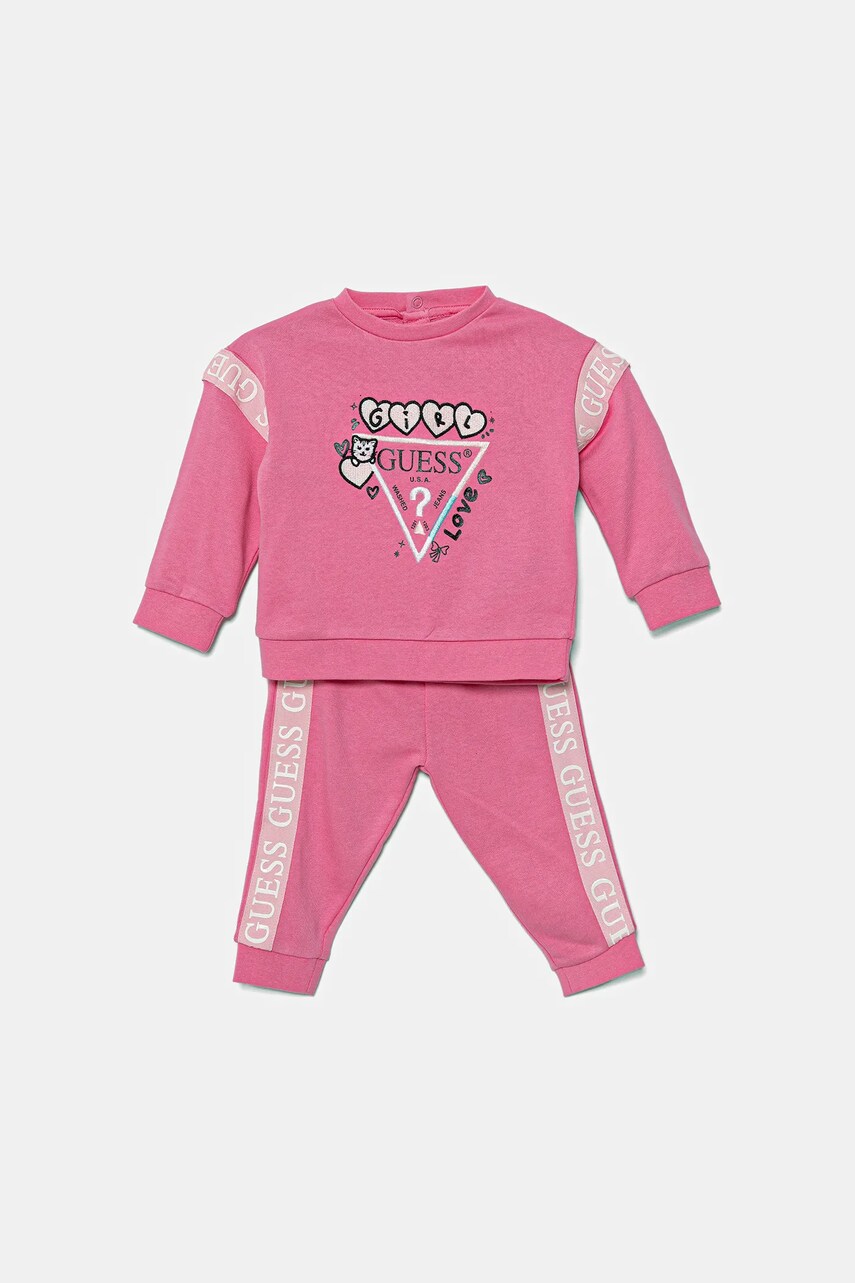 Levně Bavlněná tepláková souprava pro miminka Guess růžová barva, A5YG03 KA6R4