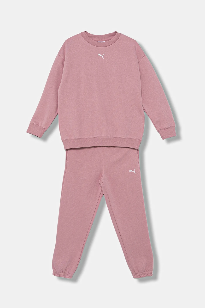 Puma trening copii Loungewear Oversized Sweat Suit FL G culoarea roz, 689727
