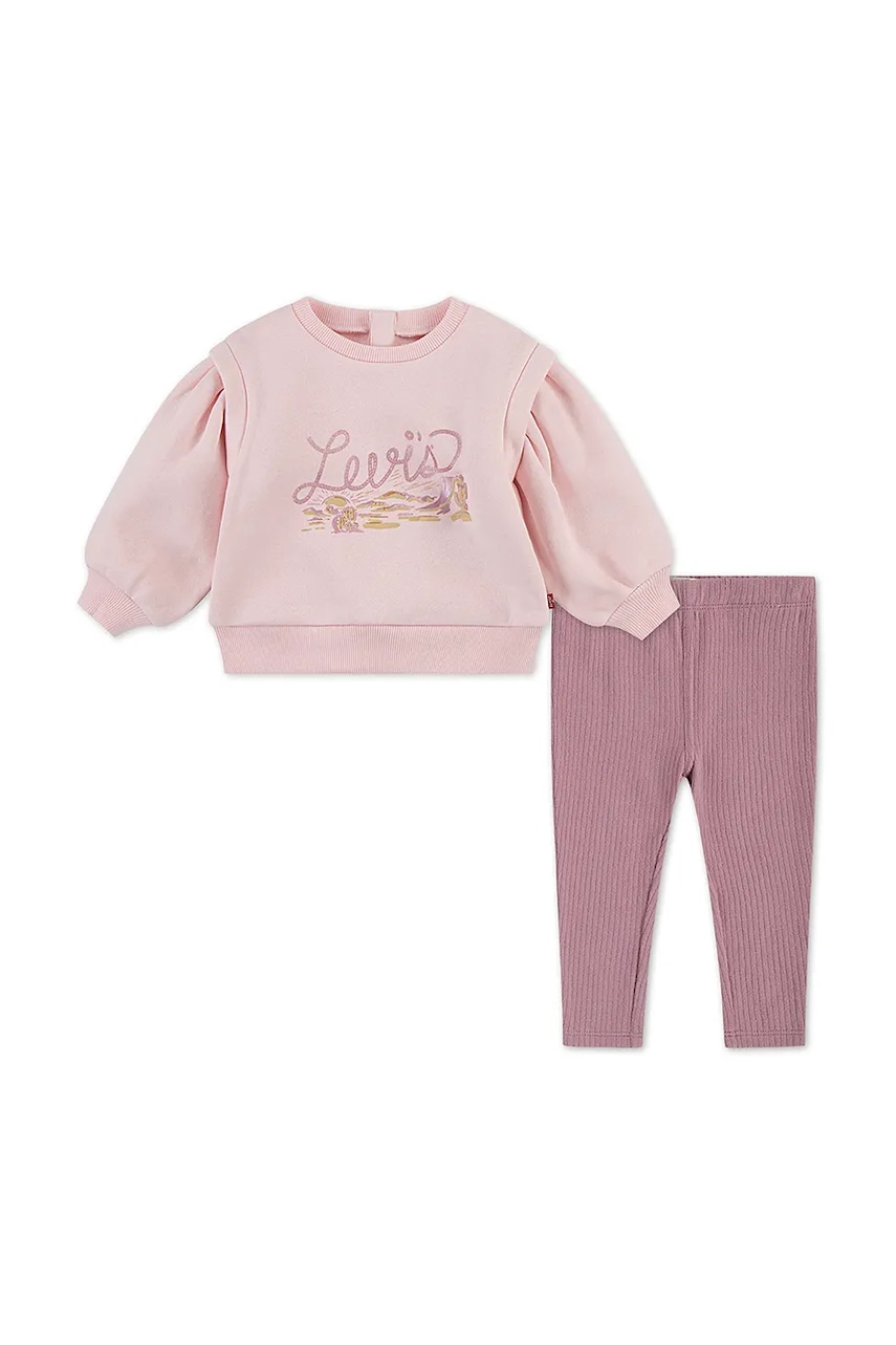 Levně Kojenecká sada Levi's BLOUSON SLEEVE CREW & PANT růžová barva, 1EN470