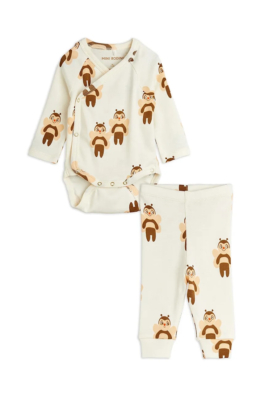 Mini Rodini set de bumbac pentru bebeluși Bees culoarea bej, 2564010411