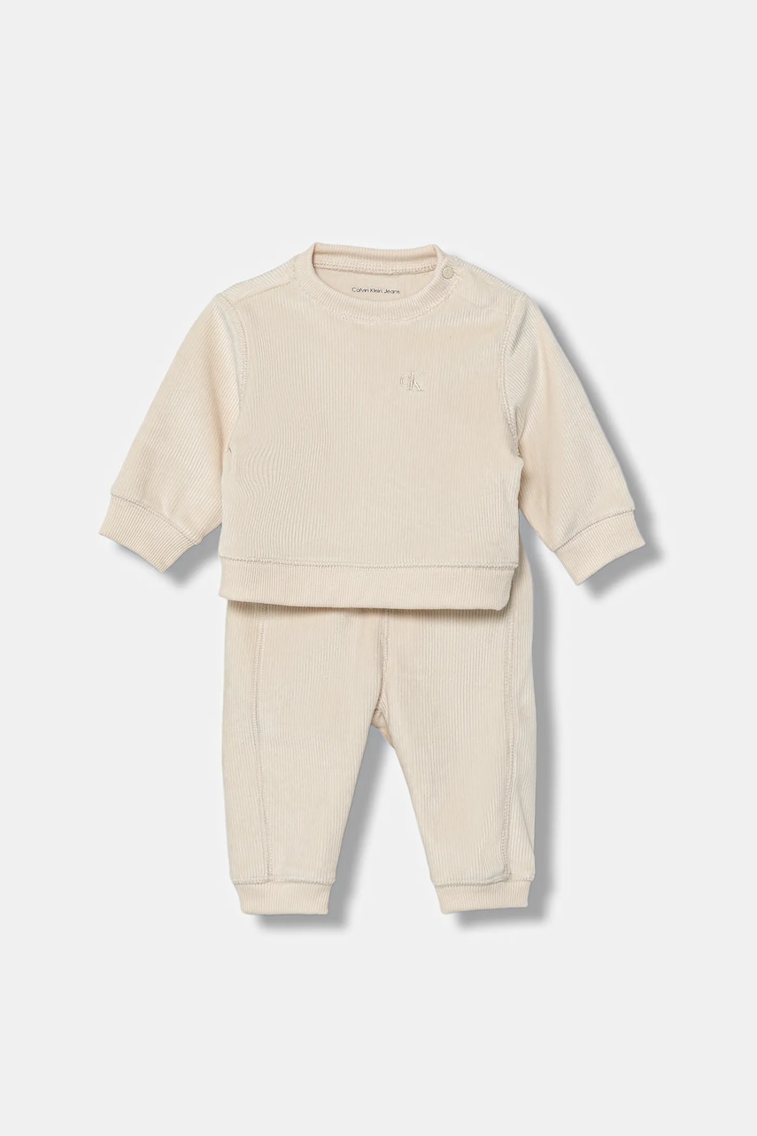 Levně Kojenecká tepláková souprava Calvin Klein Jeans béžová barva, IN0IN00236