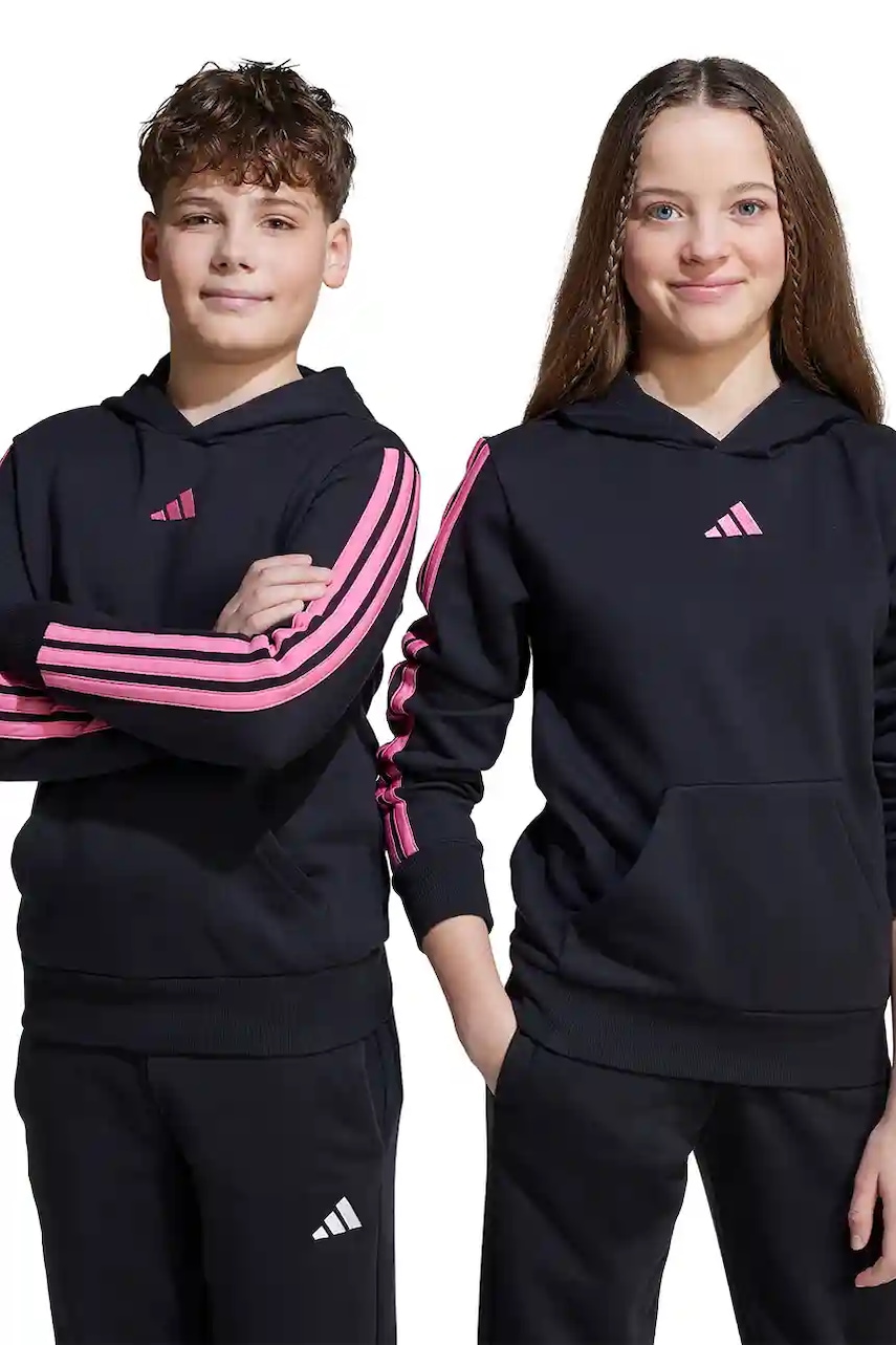 adidas bluză copii culoarea negru, cu glugă, uni, JN2422 adidas bluză copii culoarea negru, cu glugă, uni, JN2422