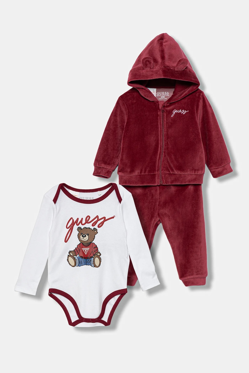 Levně Kojenecká tepláková souprava Guess 3-pack vínová barva, H5BW07 KAVN4