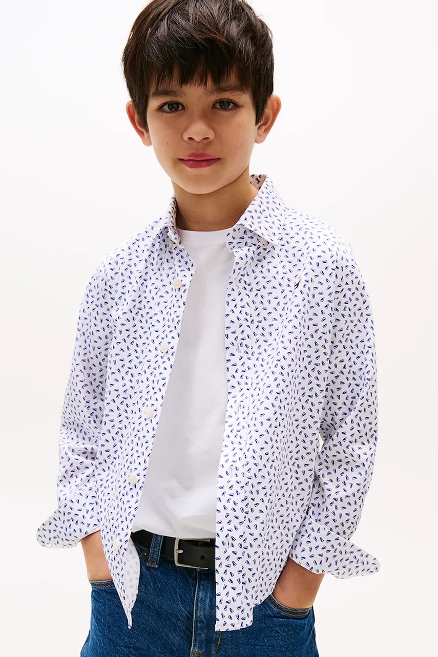 Levně Dětská bavlněná košile Tommy Hilfiger bílá barva, KB0KB09681